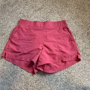 Apana Rose-Red Athletic Shorts with Elastic Side Panels